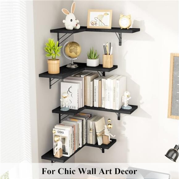 Corner Shelf Wall Mounted,Floating Wall Shelves for Storage,Rustic Wood Hanging - Picture 4 of 7